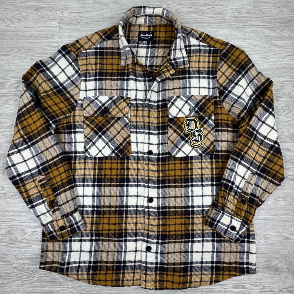 Dogg Supply Men's Flannel Shirt Snoop Dogg Plaid Mustard Yellow 3XL Embroidered